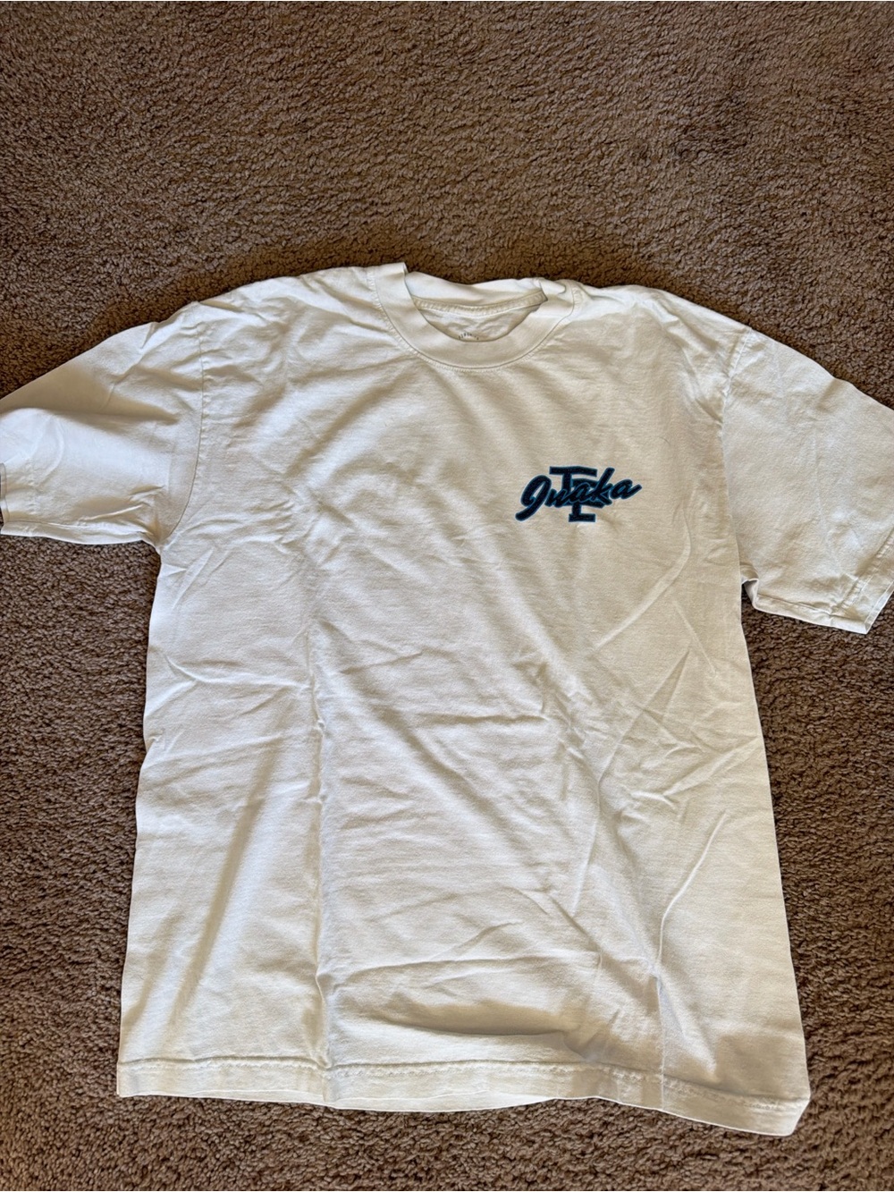 Inaka Power White Short Sleeve Tee with Navy Script Logo